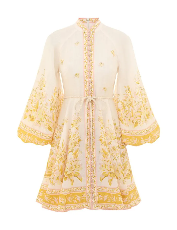 Women Clothing Zimmermann Golden Buttoned Mini Dress Pinkgold Floral