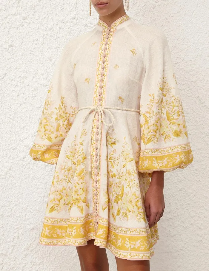 Women Clothing Zimmermann Golden Buttoned Mini Dress Pinkgold Floral