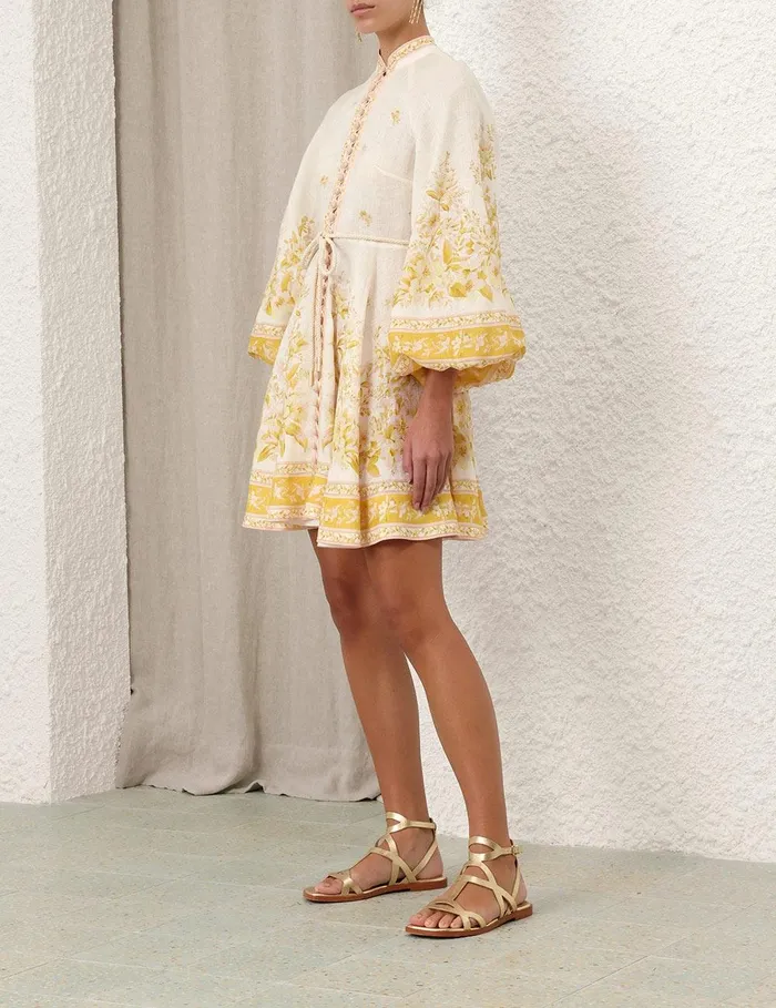 Women Clothing Zimmermann Golden Buttoned Mini Dress Pinkgold Floral