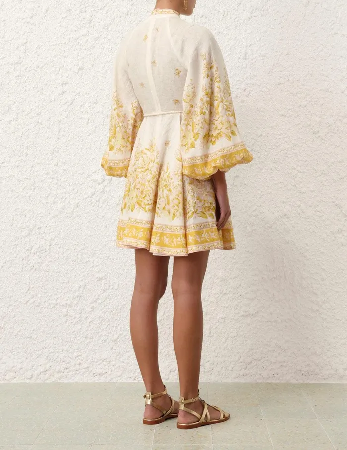 Women Clothing Zimmermann Golden Buttoned Mini Dress Pinkgold Floral