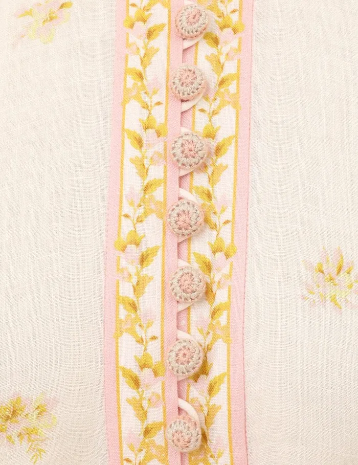 Women Clothing Zimmermann Golden Buttoned Mini Dress Pinkgold Floral