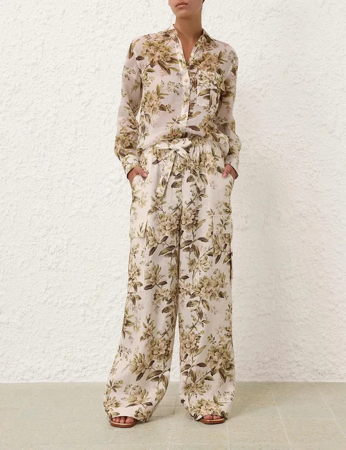 Women Clothing Zimmermann Golden Manstyle Shirt Sage Toile Floral