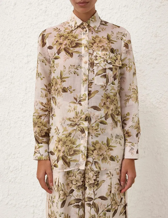 Women Clothing Zimmermann Golden Manstyle Shirt Sage Toile Floral