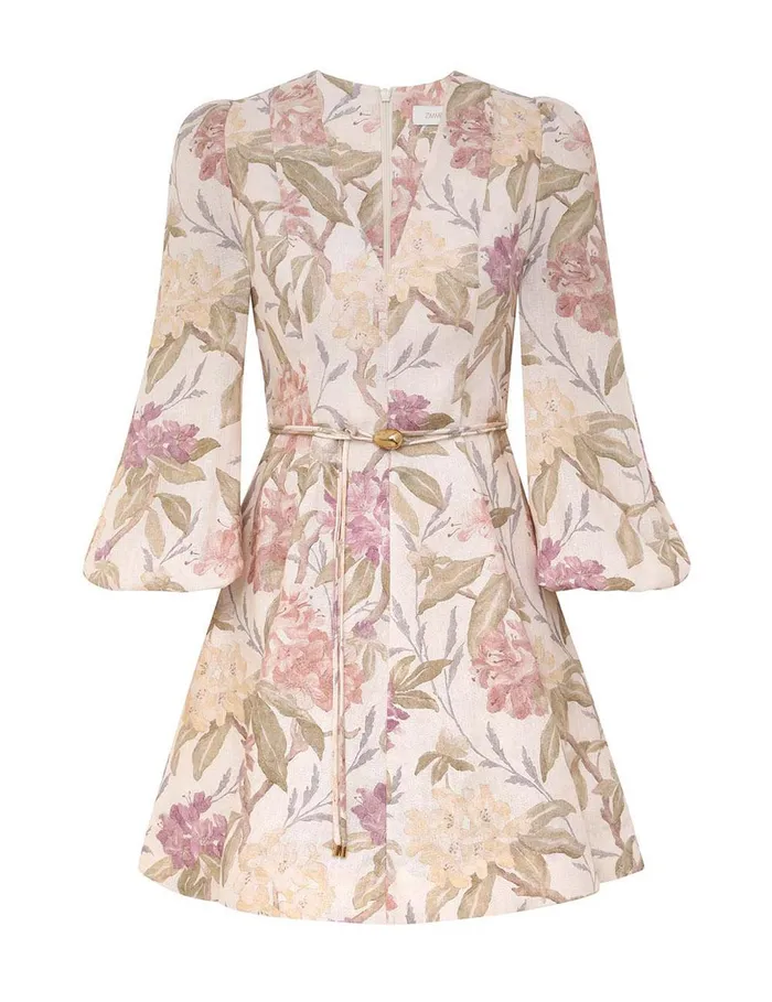 Women Clothing Zimmermann Illustration Belted Flip Dress Cream Inca Lily