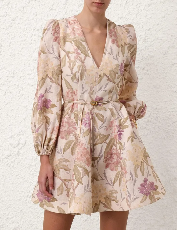 Women Clothing Zimmermann Illustration Belted Flip Dress Cream Inca Lily
