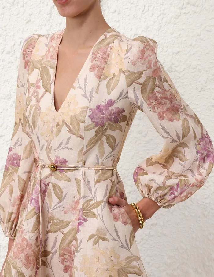 Women Clothing Zimmermann Illustration Belted Flip Dress Cream Inca Lily
