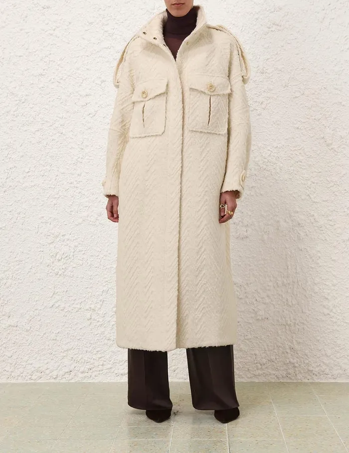 Women Clothing Zimmermann Illustration Chevron Coat Cream