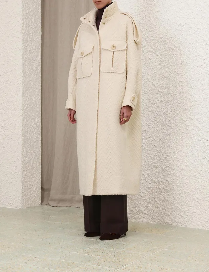Women Clothing Zimmermann Illustration Chevron Coat Cream