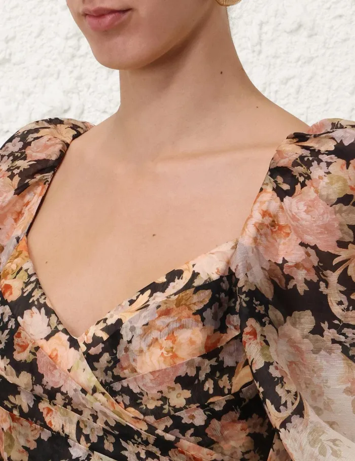 Women Clothing Zimmermann Illustration Draped Mini Dress Tea Rococo Floral