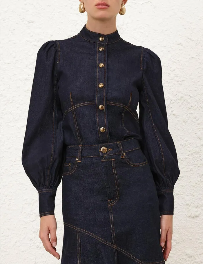 Women Clothing Zimmermann Illustration Fitted Blouse Night Sky