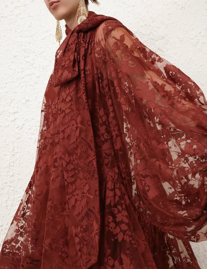 Women Clothing Zimmermann Illustration Lace Mini Dress Chestnut