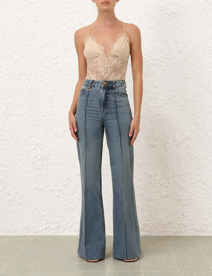 Women Clothing Zimmermann Illustration Wide Leg Jean Neptune
