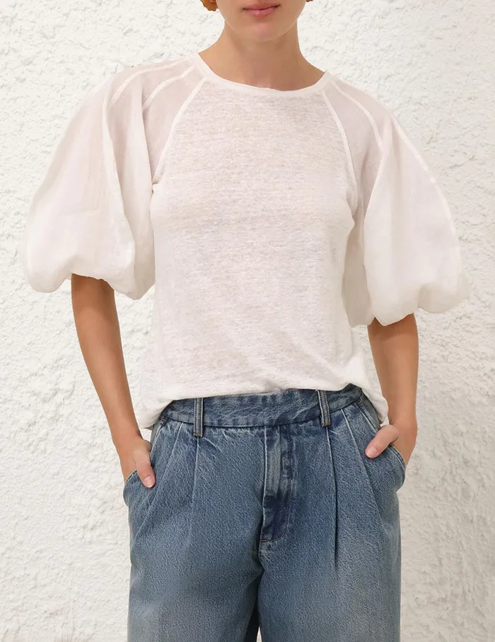 Women Clothing Zimmermann Lantern Sleeve Tee Ivory
