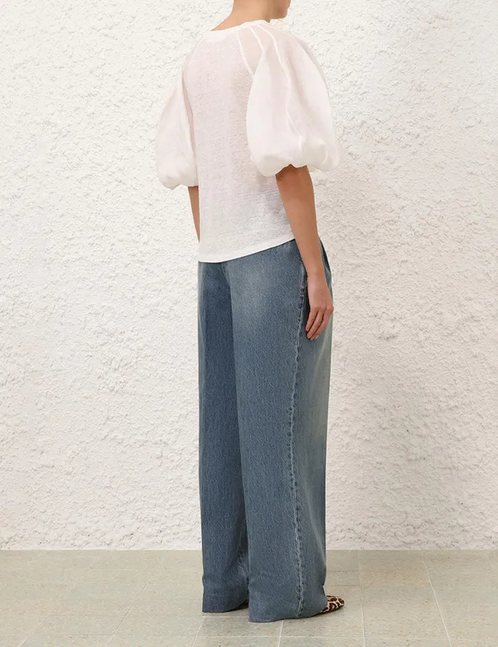 Women Clothing Zimmermann Lantern Sleeve Tee Ivory