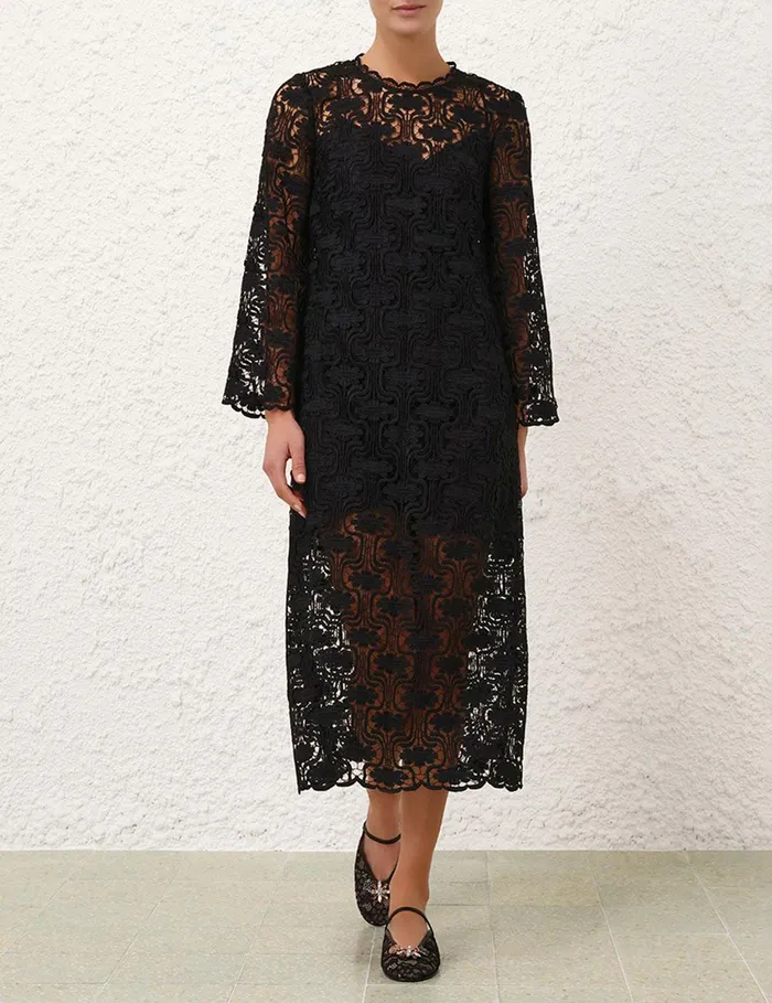 Women Clothing Zimmermann Maxine Lace Midi Dress Black