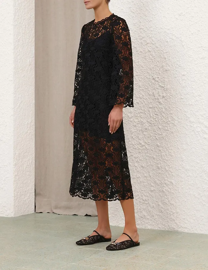 Women Clothing Zimmermann Maxine Lace Midi Dress Black