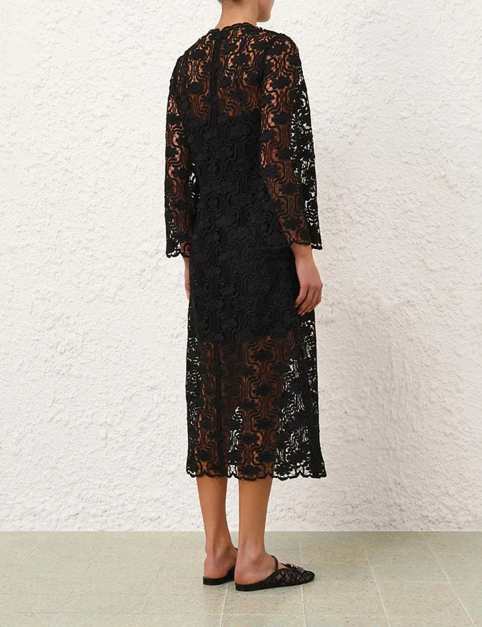 Women Clothing Zimmermann Maxine Lace Midi Dress Black