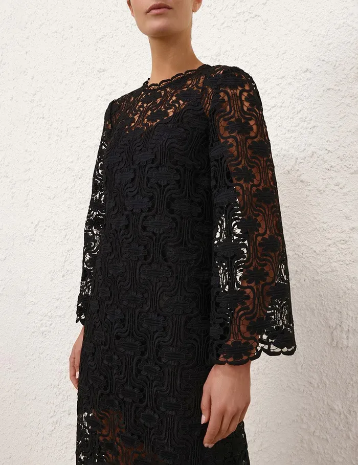Women Clothing Zimmermann Maxine Lace Midi Dress Black