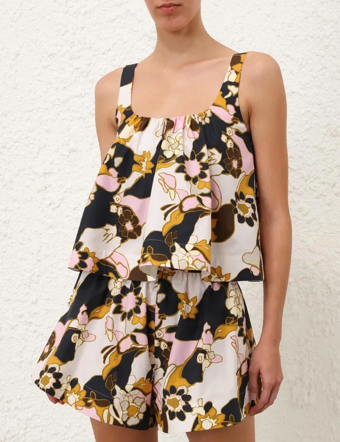 Women Clothing Zimmermann Maxine Relaxed Short Yellow Kaleidoscope Floral