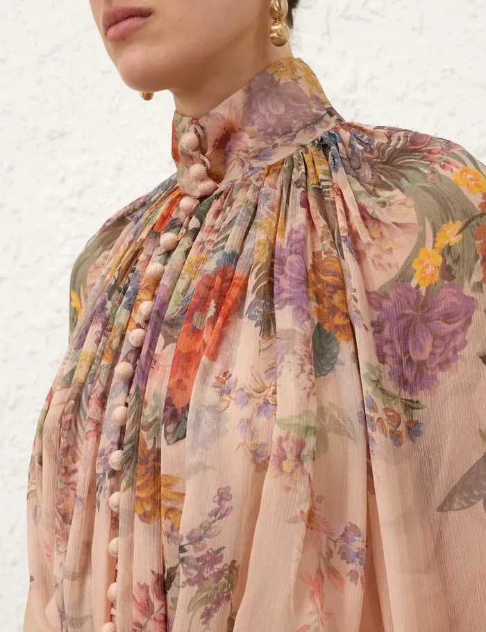 Women Clothing Zimmermann Pavilion Smock Blouse Peach Multi Floral