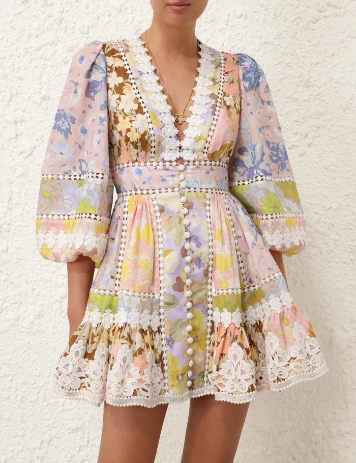Women Clothing Zimmermann Pop Trimmed Mini Dress Spliced