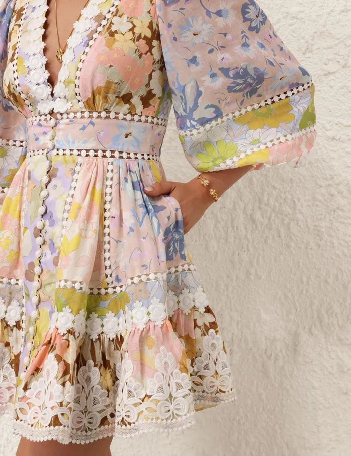 Women Clothing Zimmermann Pop Trimmed Mini Dress Spliced