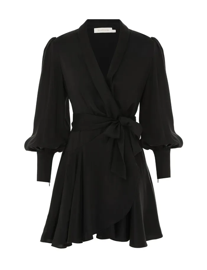 Women Clothing Zimmermann Silk Wrap Mini Dress Black