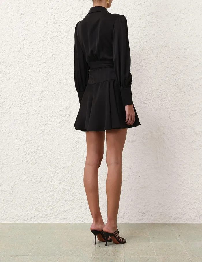 Women Clothing Zimmermann Silk Wrap Mini Dress Black