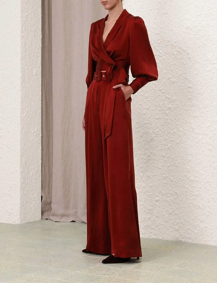 Women Clothing Zimmermann Silk Wrap Top Burgundy