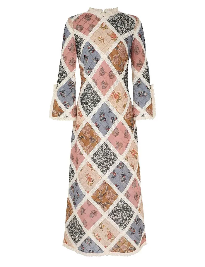 Women Clothing Zimmermann Tallow Lace Trim Midi Dress Spliced