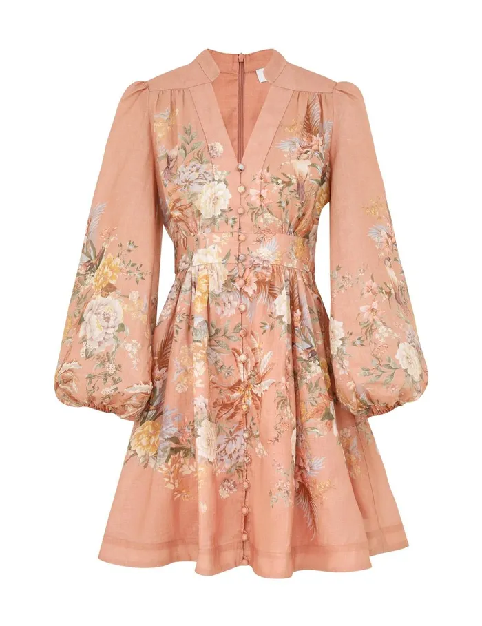 Women Clothing Zimmermann Tallow Plunge Mini Dress Pink Multi Floral