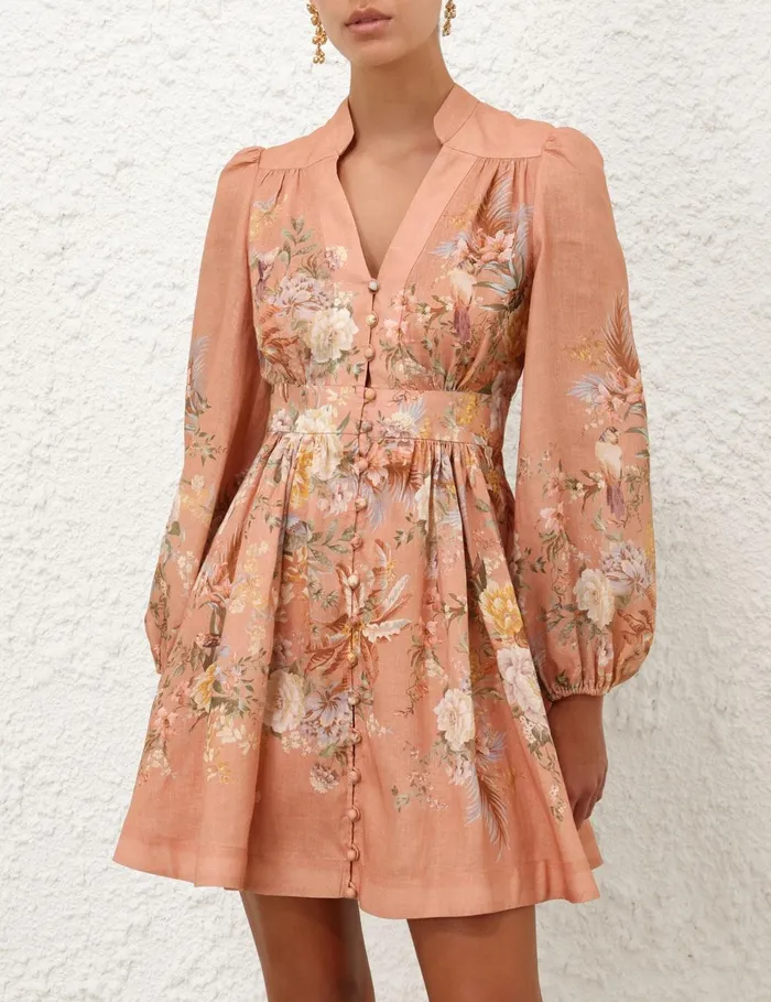 Women Clothing Zimmermann Tallow Plunge Mini Dress Pink Multi Floral