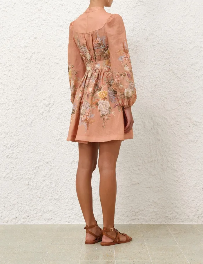 Women Clothing Zimmermann Tallow Plunge Mini Dress Pink Multi Floral