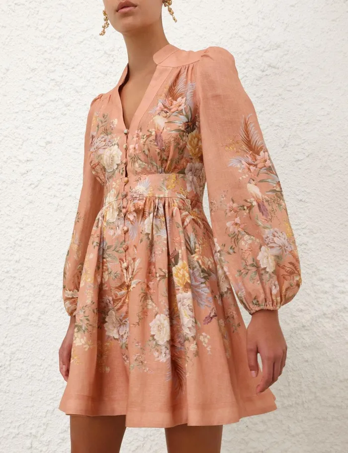 Women Clothing Zimmermann Tallow Plunge Mini Dress Pink Multi Floral