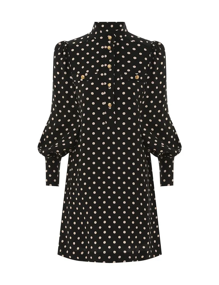 Women Clothing Zimmermann Utility Mini Dress Blackcream Dot