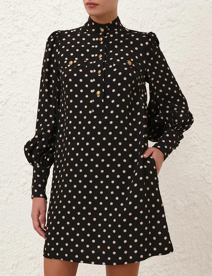 Women Clothing Zimmermann Utility Mini Dress Blackcream Dot