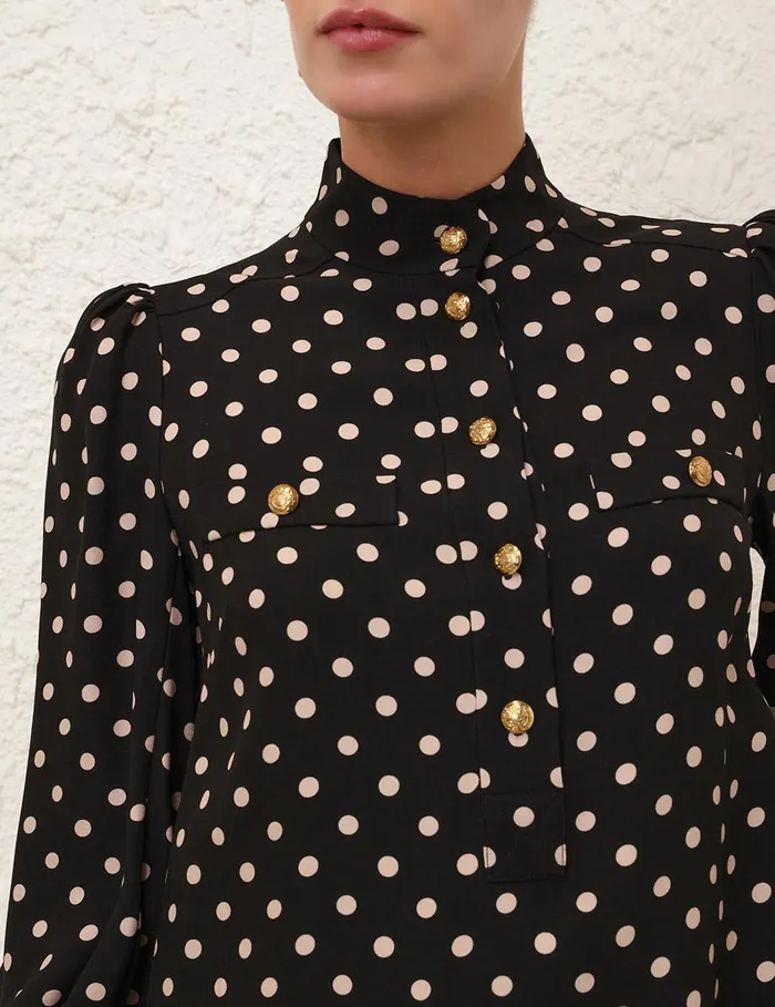 Women Clothing Zimmermann Utility Mini Dress Blackcream Dot