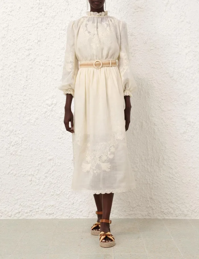 Women Clothing Zimmermann Waverly Embroidered Midi Skirt Tea