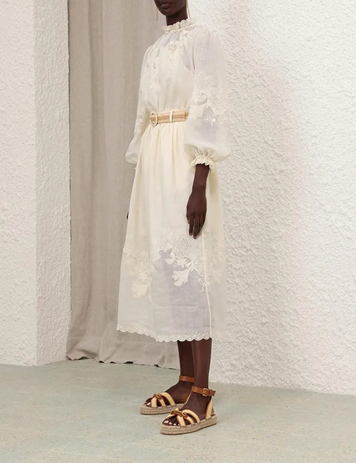 Women Clothing Zimmermann Waverly Embroidered Midi Skirt Tea