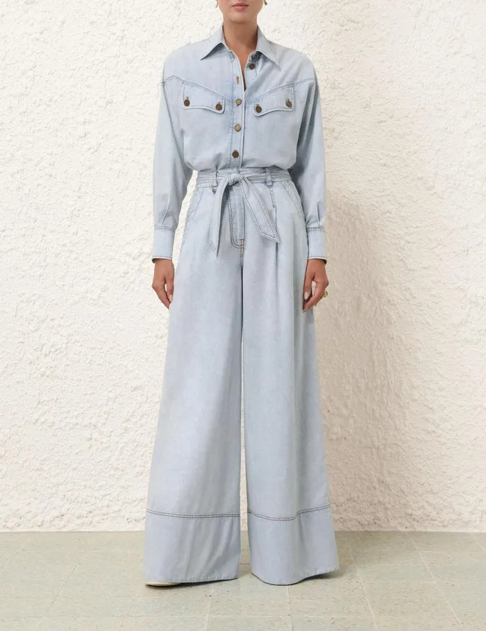 Women Clothing Zimmermann Wide Leg Denim Pant Blue Smoke