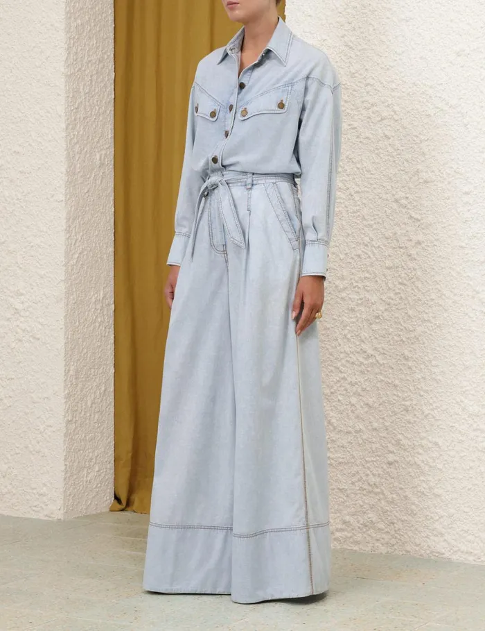 Women Clothing Zimmermann Wide Leg Denim Pant Blue Smoke
