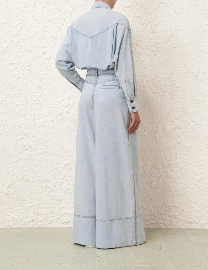 Women Clothing Zimmermann Wide Leg Denim Pant Blue Smoke