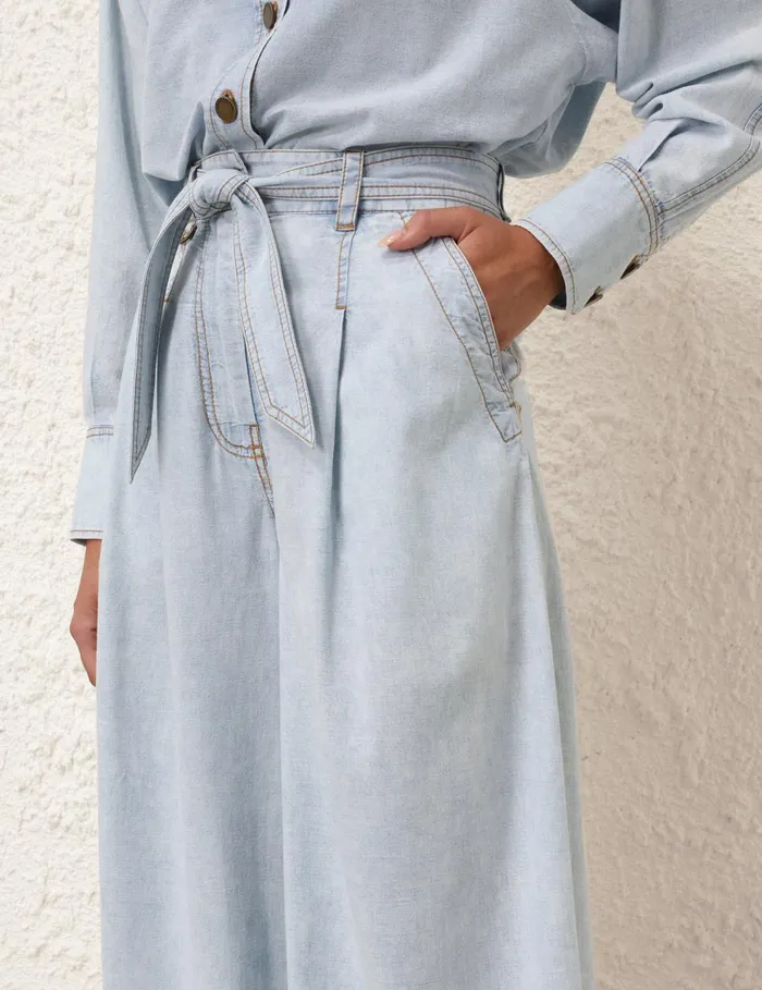 Women Clothing Zimmermann Wide Leg Denim Pant Blue Smoke