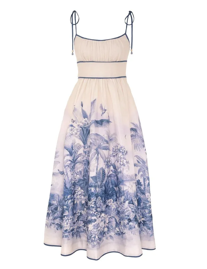 Women Clothing Zimmermann Wylie Picnic Dress Blue Palm