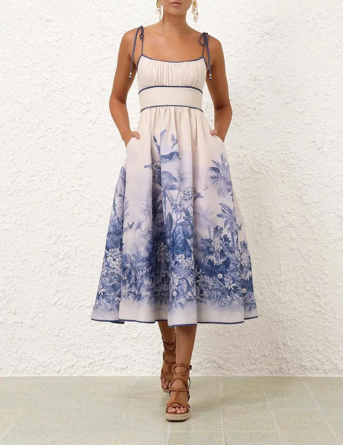 Women Clothing Zimmermann Wylie Picnic Dress Blue Palm