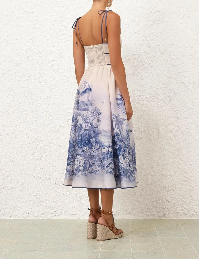 Women Clothing Zimmermann Wylie Picnic Dress Blue Palm