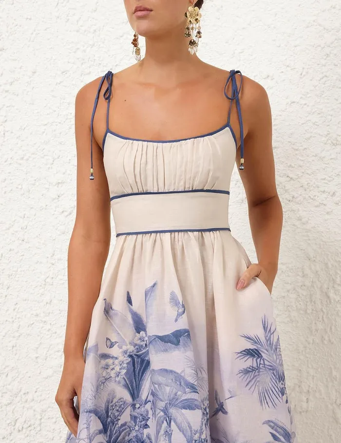 Women Clothing Zimmermann Wylie Picnic Dress Blue Palm