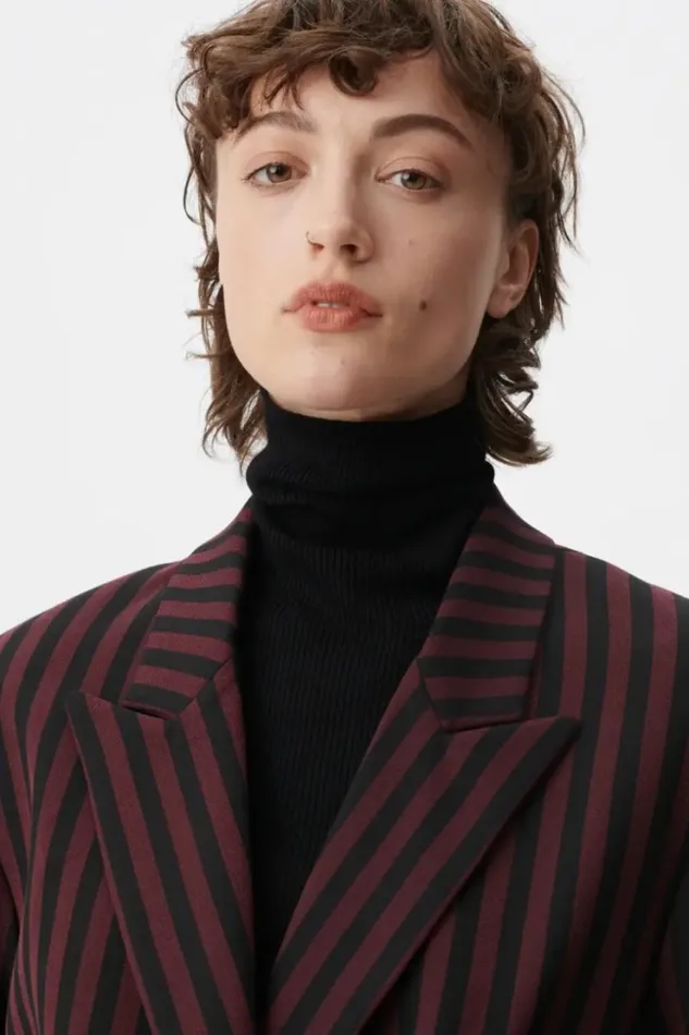 Women Coats and Jackets Lala Berlin Coat Odith Polyester Mix Stripe Fudge Women Coats and Jackets Lala Berlin Coat Odith Polyester Mix Stripe Fudge