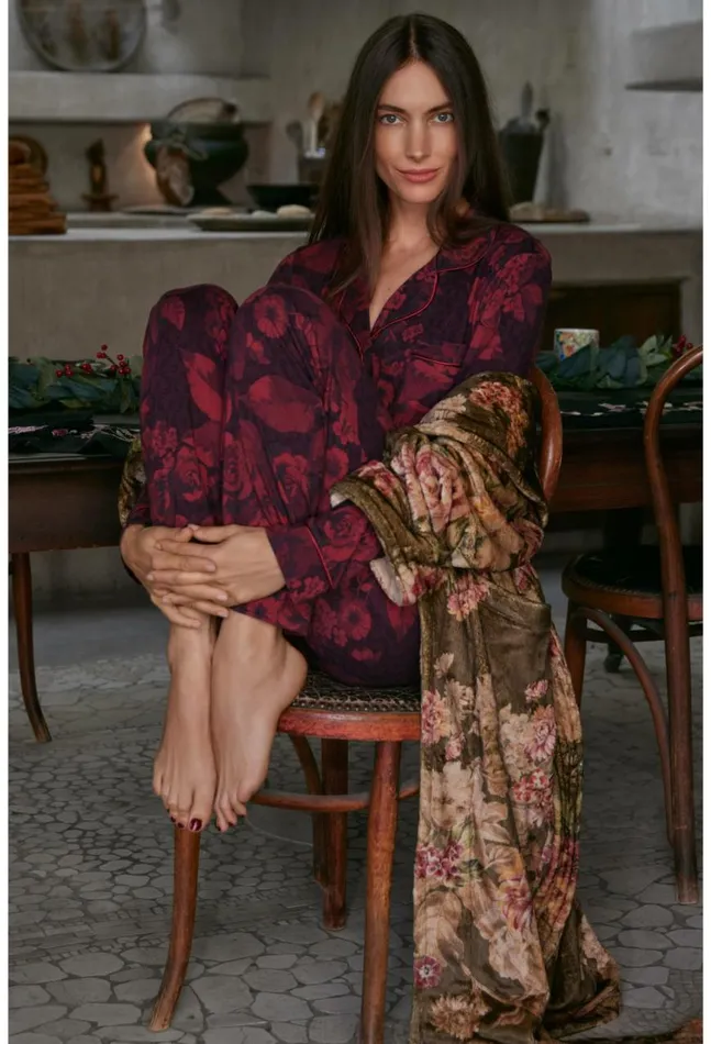Women Cozy Robe Vintage Rose Johnny Was Sleepwear