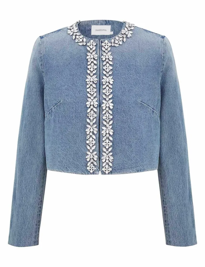 Women Denim Zimmermann Crush Embellished Denim Jacket Blue Moon